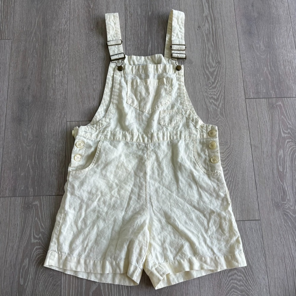 VTG Real Womens Light Yellow Relaxed Fit Comfort Modern 100% Linen Overalls S‎
